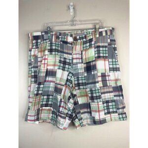Izod Chino Shorts Men 38 Madras Plaid Patchwork Madras Golf Flat Front Preppy